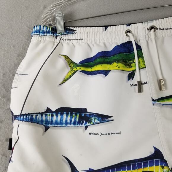 MKS Unlimited Swim Shorts Mens 38 Fish Print Board Trunks Lined Pockets Beach - Picture 2 of 16